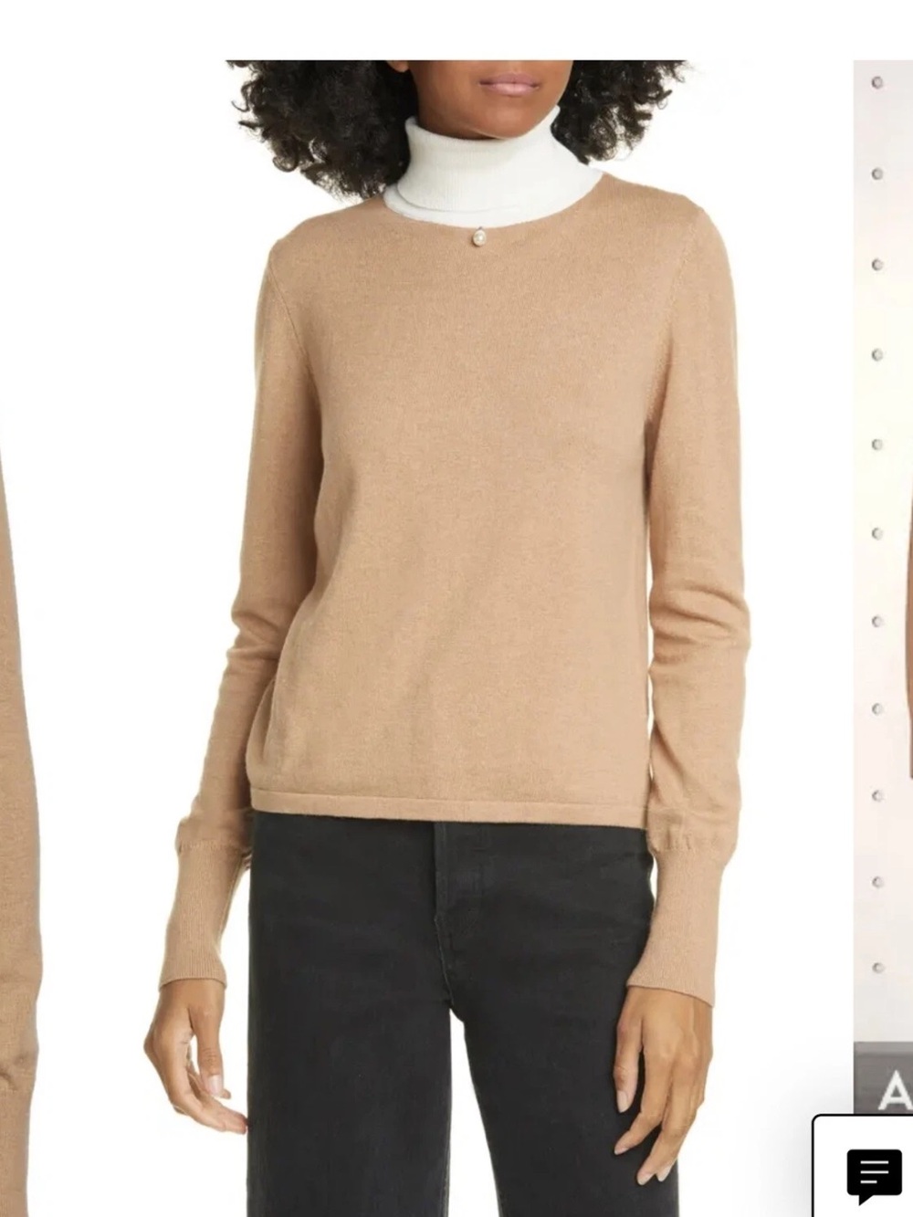 STAUD Urchin Contrast Turtleneck Sweater w/pearl Cream/Camel